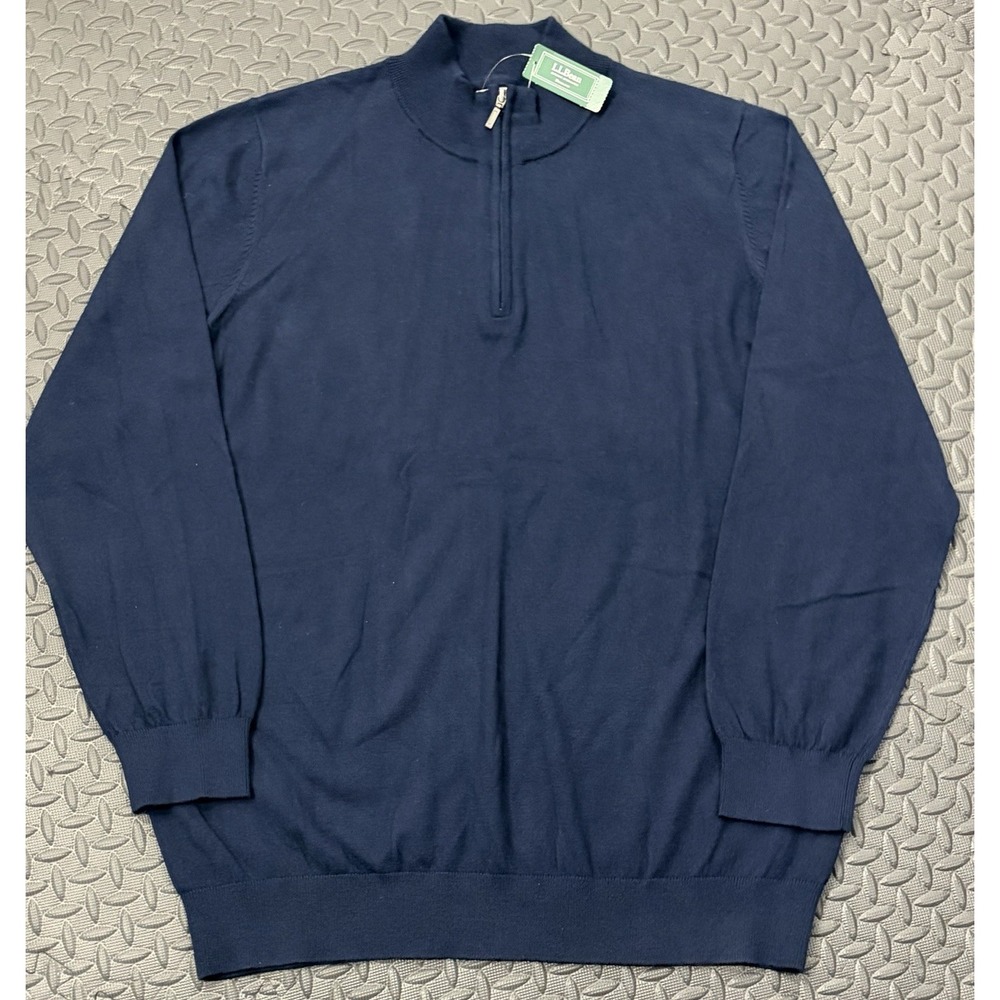 New LL Bean 1/4 Zip Sweater XL Blue Mock Neck Cotton Cashmere Pullover NWT Soft